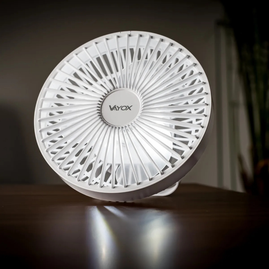LED Uppladdningsbar bord fläkt med LED-belysning LED/2W/5V USB 2400 mAh vit
