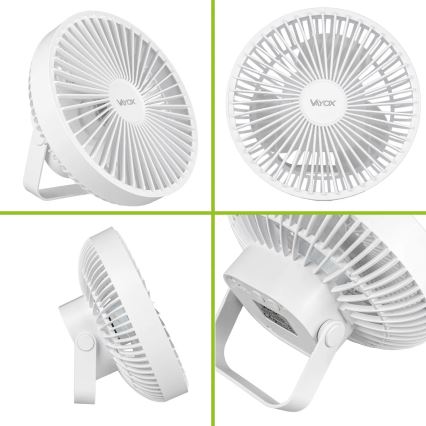 LED Uppladdningsbar bord fläkt med LED-belysning LED/2W/5V USB 2400 mAh vit