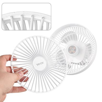LED Uppladdningsbar bord fläkt med LED-belysning LED/2W/5V USB 2400 mAh vit