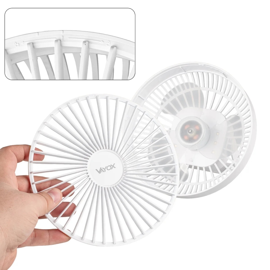 LED Uppladdningsbar bord fläkt med LED-belysning LED/2W/5V USB 2400 mAh vit