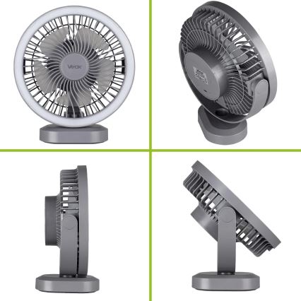 LED Uppladdningsbar bord fläkt med LED-belysning LED/3W/5V USB 2400 mAh grå