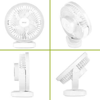 LED Uppladdningsbar bord fläkt med LED-belysning LED/3W/5V USB 2400 mAh vit