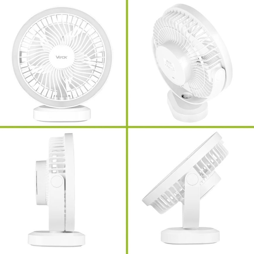 LED Uppladdningsbar bord fläkt med LED-belysning LED/3W/5V USB 2400 mAh vit