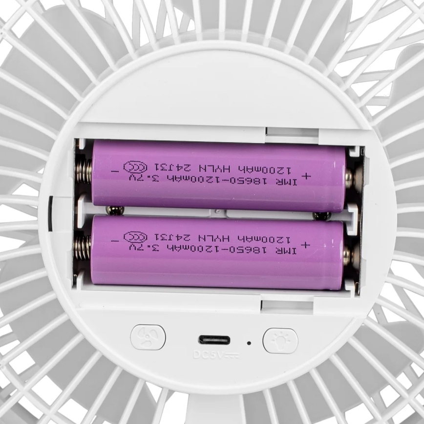 LED Uppladdningsbar bord fläkt med LED-belysning LED/3W/5V USB 2400 mAh vit