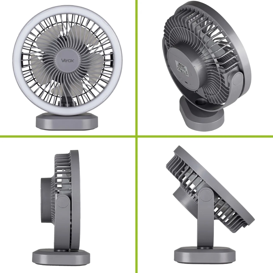 LED Uppladdningsbar bordfläkt med LED-belysning LED/3W/5V USB 2400 mAh grå