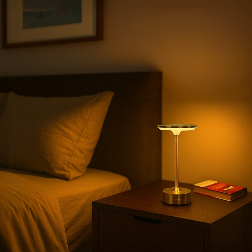 LED uppladdningsbar bordslampa med touchkontroll TAVOLO LED/2,5W/5V 2400 mAh 3000-6000K guldfärgad