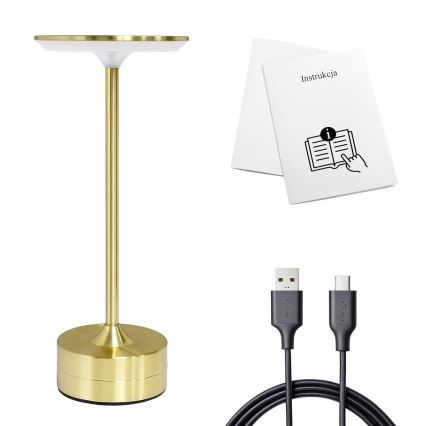 LED uppladdningsbar bordslampa med touchkontroll TAVOLO LED/2,5W/5V 2400 mAh 3000-6000K guldfärgad