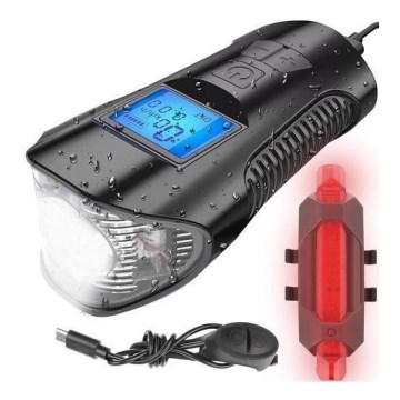 LED uppladdningsbar cykel ficklampa med räknare och klocka LED/1500 mAh IP65