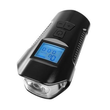 LED uppladdningsbar cykel ficklampa med räknare och klocka LED/1500 mAh IP65