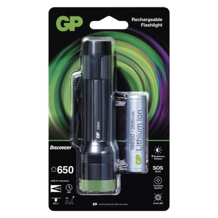 LED uppladdningsbar ficklampa GP DISCOVERY CR41 LED/Li-lon 3,7V IPX7