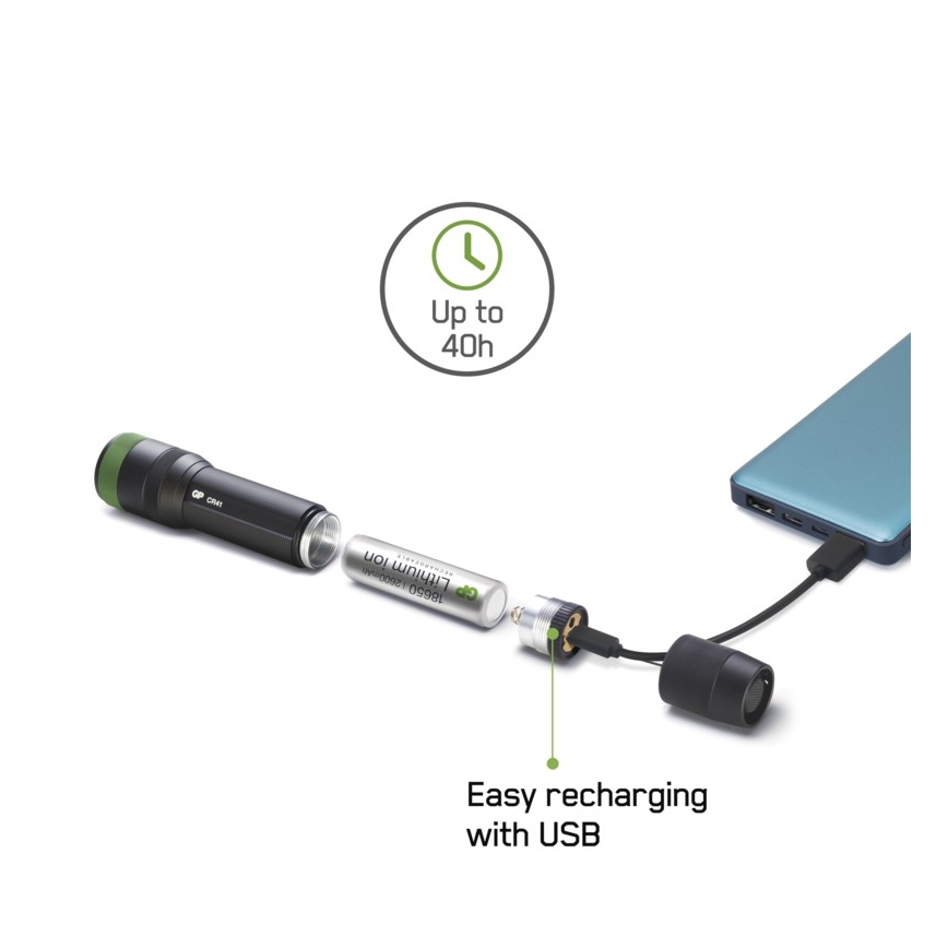 LED uppladdningsbar ficklampa GP DISCOVERY CR41 LED/Li-lon 3,7V IPX7