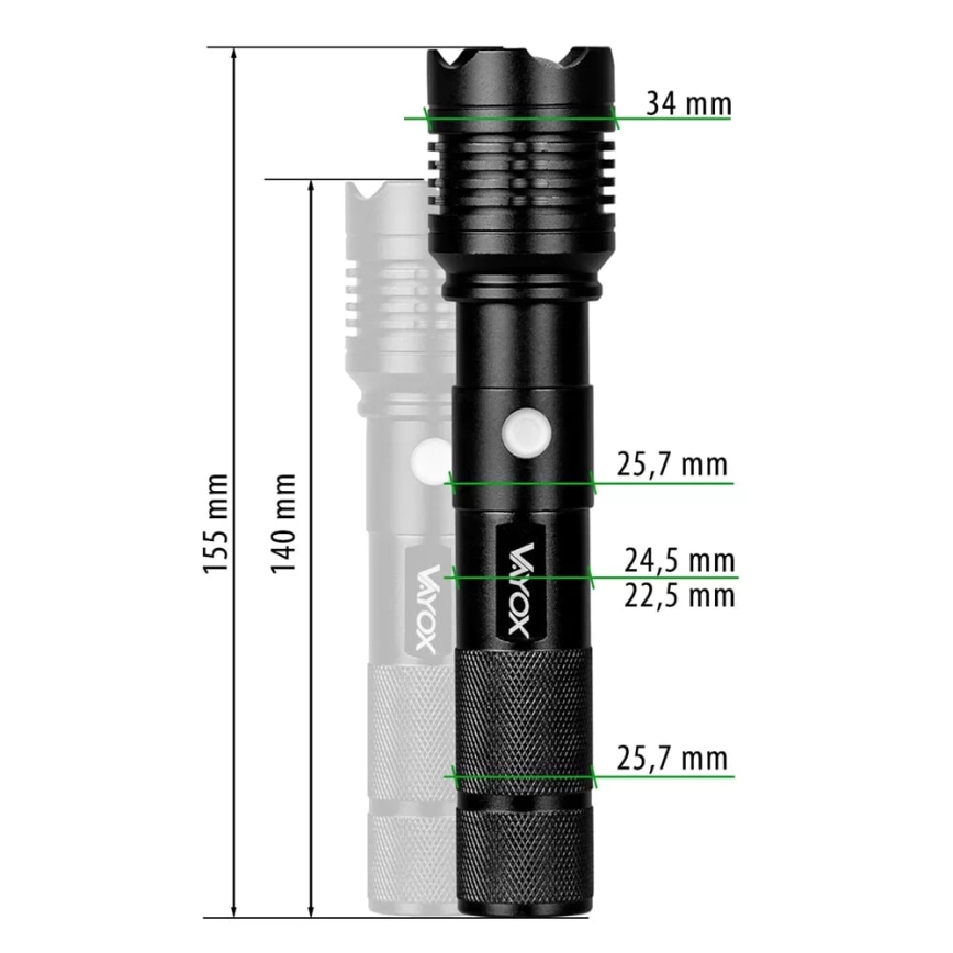 LED uppladdningsbar ficklampa LED/10W/5V IPX4 800 glansig 1200 mAh