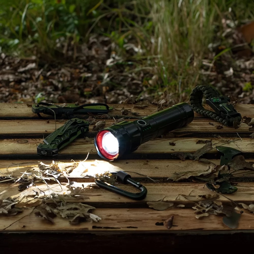 LED Dimbar uppladdningsbar ficklampa med strömbank funktion LED/30W/5V IPX5 1060 glansig 5000 mAh