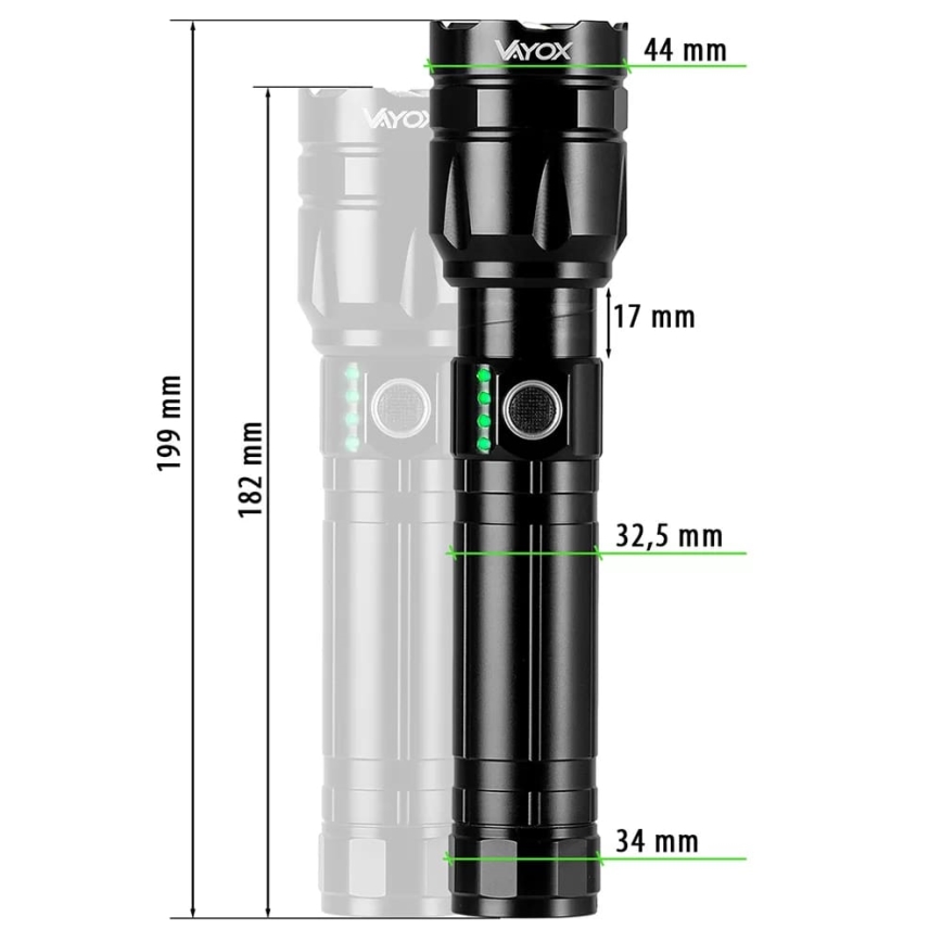 LED Dimbar uppladdningsbar ficklampa med strömbank funktion LED/30W/5V IPX5 1060 glansig 5000 mAh