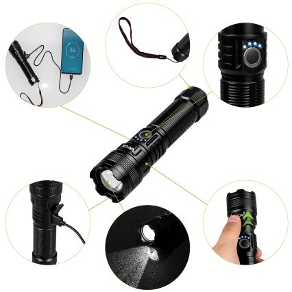 LED Dimbar uppladdningsbar ficklampa med strömbank funktion LED/10W/5V IPX4 600 glansig 2000 mAh