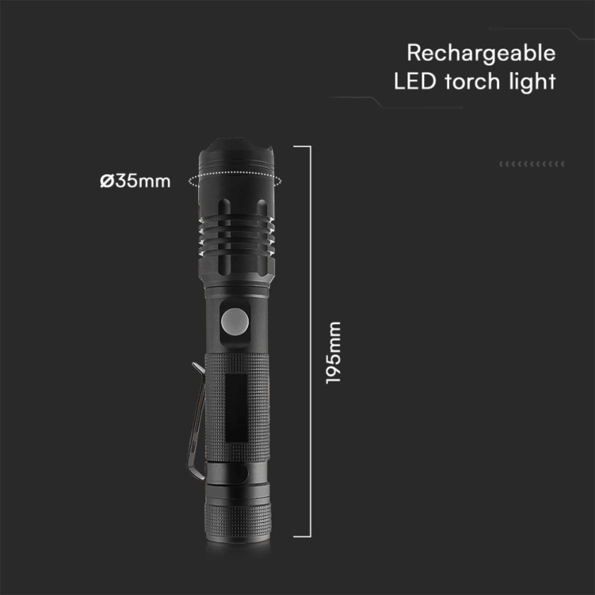 LED uppladdningsbar ficklampa USB LED/10W/5V IP54 1000 lm