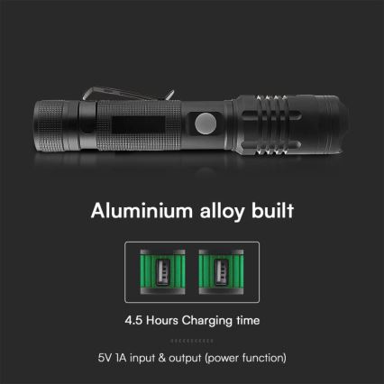 LED uppladdningsbar ficklampa USB LED/10W/5V IP54 2000 mAh 1000 glansig