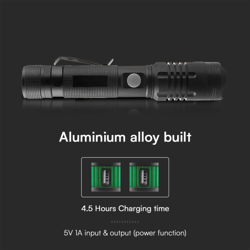 LED uppladdningsbar ficklampa USB LED/10W/5V IP54 2000 mAh 1000 glansig
