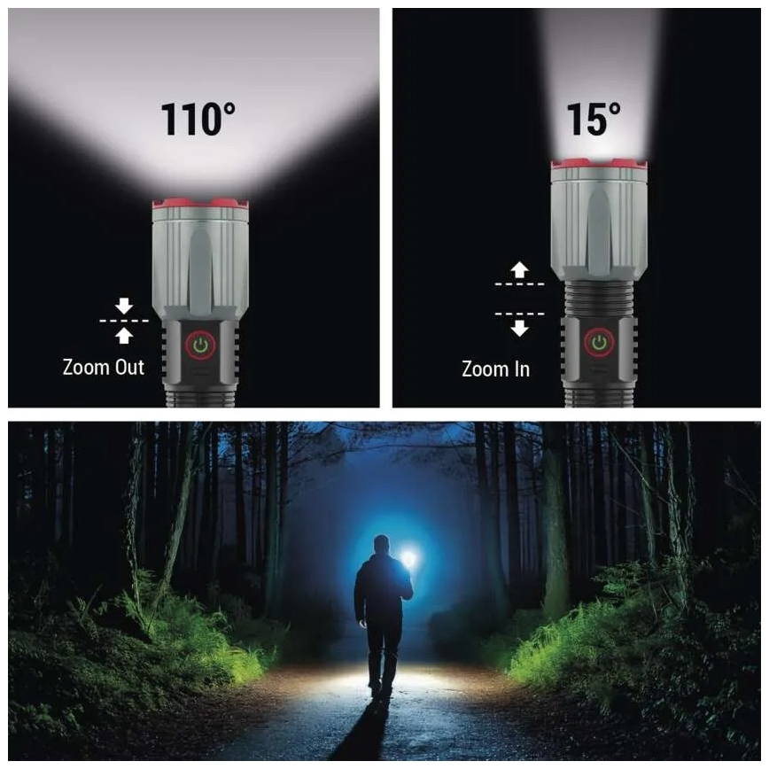 LED uppladdningsbar metall ficklampa LED/5V 3000 glansig 5000 mAh IP43