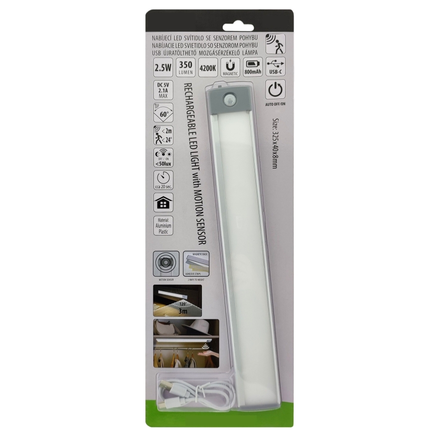 LED Uppladdningsbar möbelbelysning med sensor LED/2,5W/5V USB 800 mAh 4200K 32,5 cm