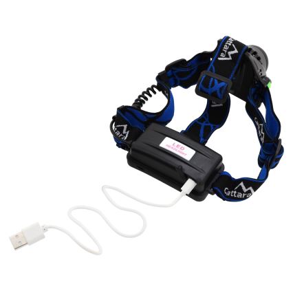 LED uppladdningsbar pannlampa LED/6W/7,4V 5600 mAh IP44 svart/blå