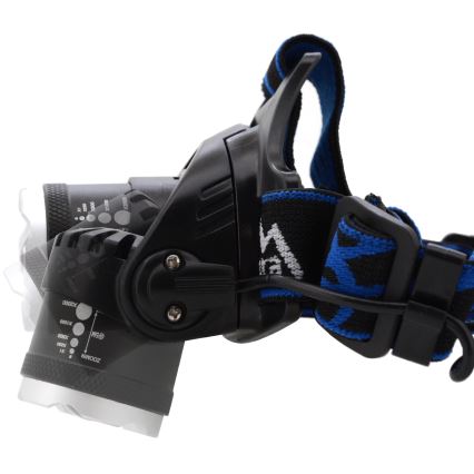 LED Uppladdningsbar pannlampa LED/6W/7,4V IP44 svart/blå