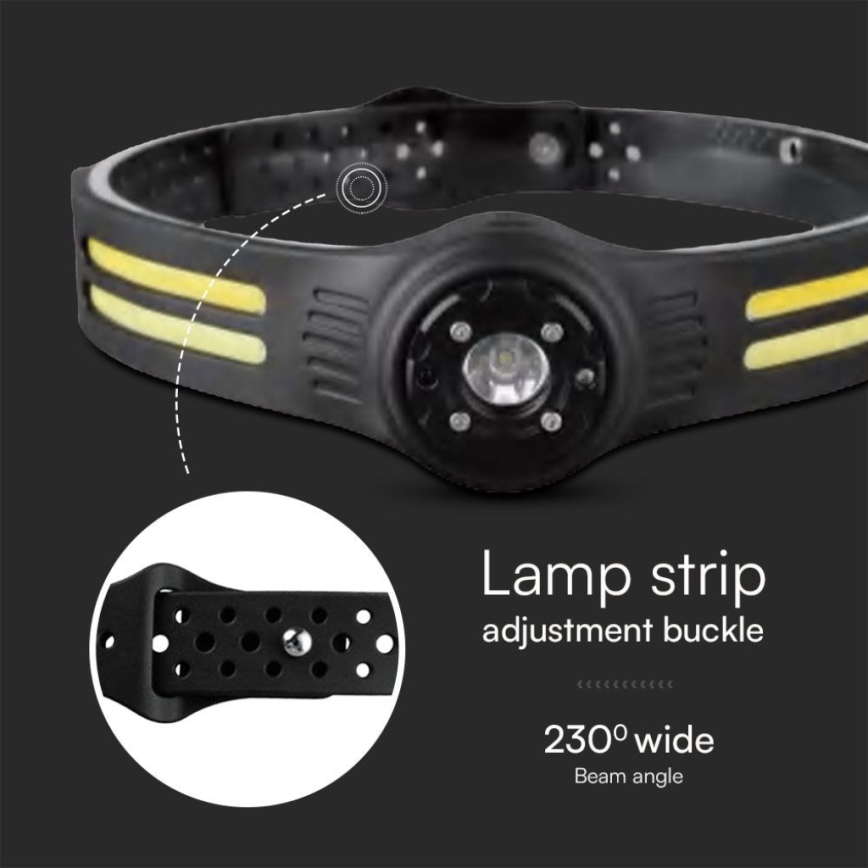 LED uppladdningsbar pannlampa med en rött ljus USB LED/3W/5V IP43 470 glansig 5 h 650 mAh