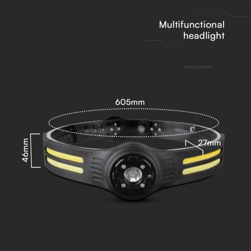 LED uppladdningsbar pannlampa med en rött ljus USB LED/3W/5V IP43 470 glansig 5 h 650 mAh