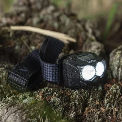 LED Ljusreglerad uppladdningsbar pannlampa med sensor och rött ljus 2xLED/5W/5V/3xAAA IP65 500 glansig 1200 mAh