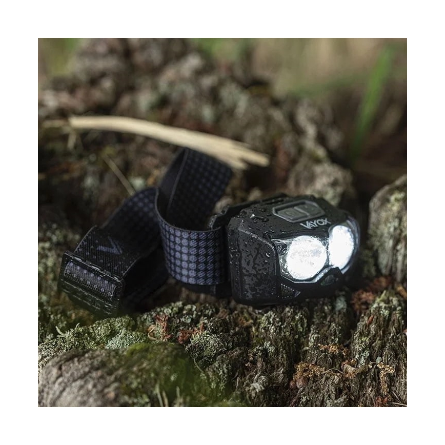 LED Ljusreglerad uppladdningsbar pannlampa med sensor och rött ljus 2xLED/5W/5V/3xAAA IP65 500 glansig 1200 mAh