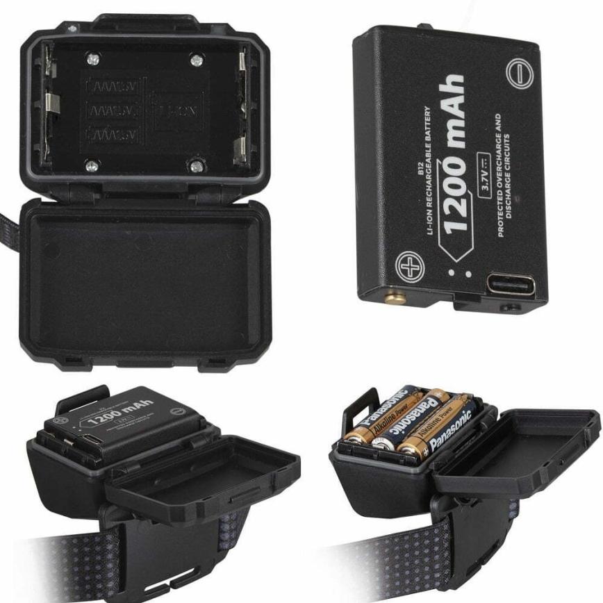 LED Ljusreglerad uppladdningsbar pannlampa med sensor och rött ljus 2xLED/5W/5V/3xAAA IP65 500 glansig 1200 mAh