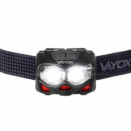 LED Ljusreglerad uppladdningsbar pannlampa med sensor och rött ljus 2xLED/5W/5V/3xAAA IP65 500 glansig 1200 mAh