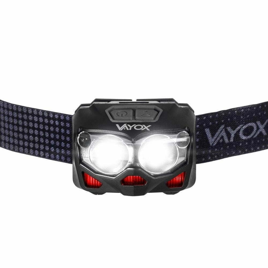 LED Ljusreglerad uppladdningsbar pannlampa med sensor och rött ljus 2xLED/5W/5V/3xAAA IP65 500 glansig 1200 mAh
