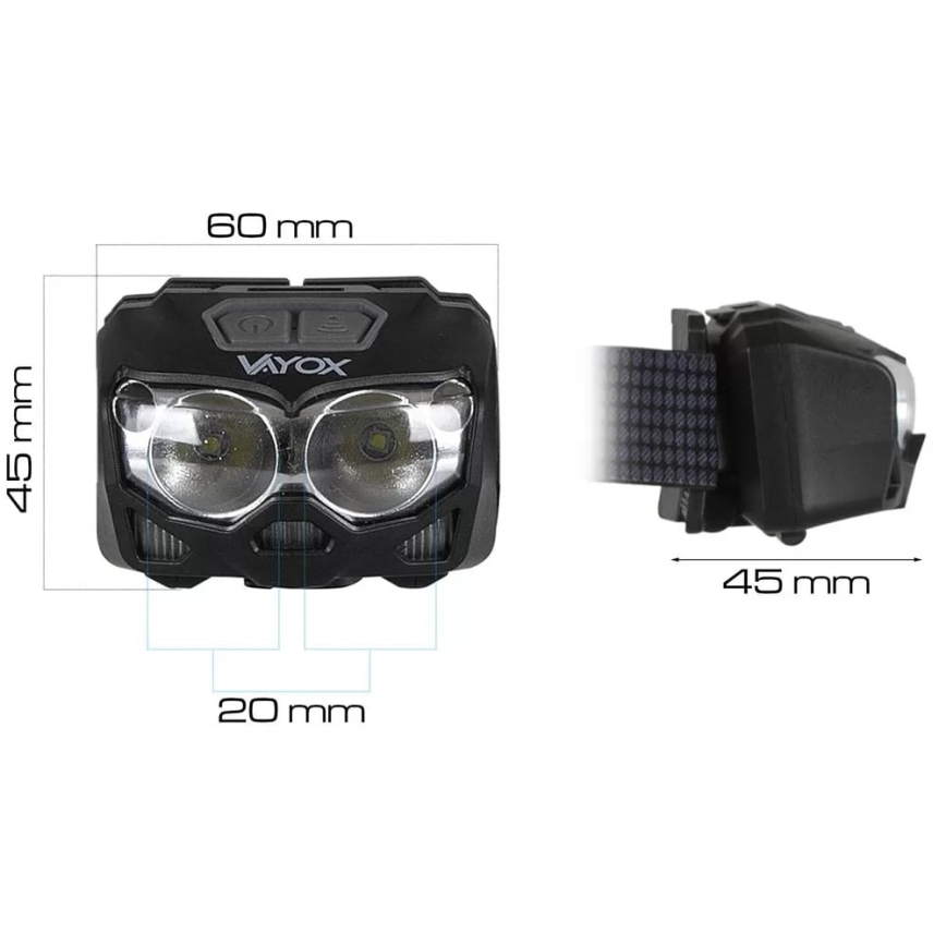LED Ljusreglerad uppladdningsbar pannlampa med sensor och rött ljus 2xLED/5W/5V/3xAAA IP65 500 glansig 1200 mAh