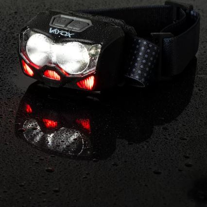 LED Dimbart uppladdningsbart pannlampa med sensor och rött ljus 2xLED/5W/5V/3xAAA IP65 500 lm 1200 mAh