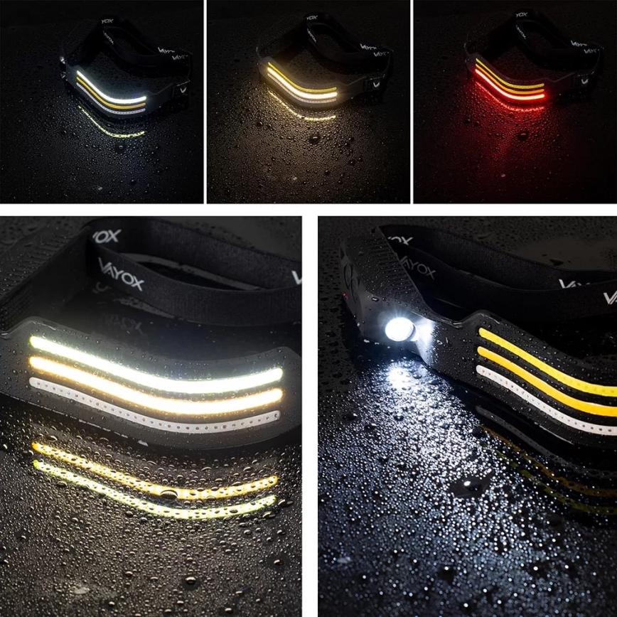 LED Ljusreglerad uppladdningsbar pannlampa med sensor och rött ljus 4xLED/5V IP44 300 glansig 1200 mAh