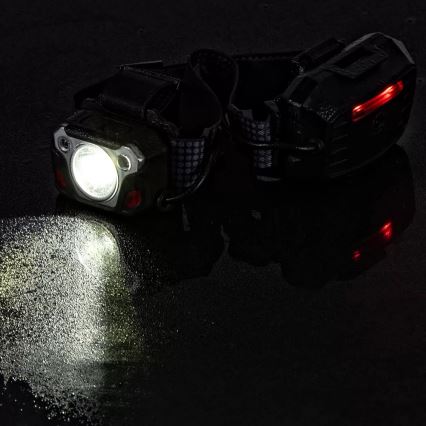 LED Ljusreglerad uppladdningsbar pannlampa med sensor med strömbanksfunktion och rött ljus LED/10W/5V IP44 1200 glansig 4000 mAh