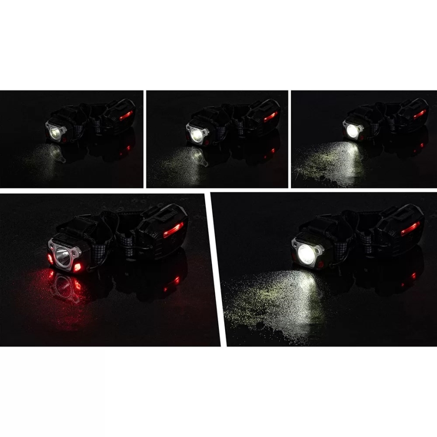 LED Ljusreglerad uppladdningsbar pannlampa med sensor med strömbanksfunktion och rött ljus LED/10W/5V IP44 1200 glansig 4000 mAh