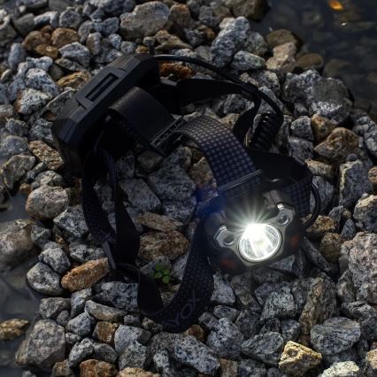 LED Ljusreglerad uppladdningsbar pannlampa med sensor med strömbanksfunktion och rött ljus LED/10W/5V IP44 1200 glansig 4000 mAh