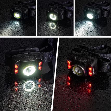 LED Ljusreglerad uppladdningsbar pannlampa med sensor och rött ljus LED/15W/5V IP66 430 glansig 1800 mAh