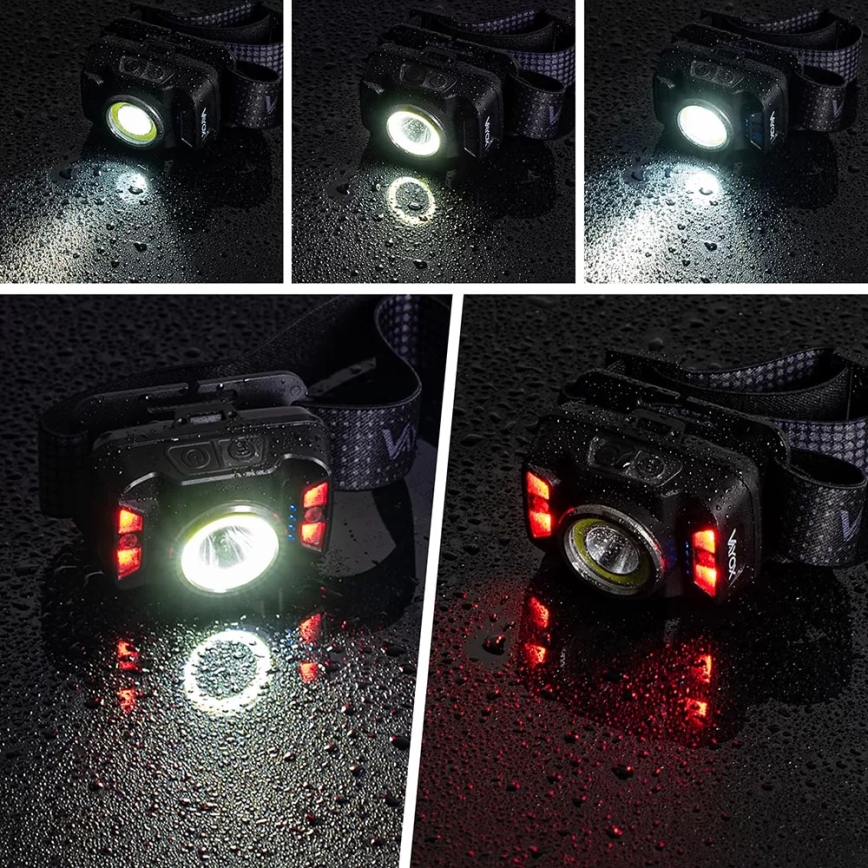 LED Ljusreglerad uppladdningsbar pannlampa med sensor och rött ljus LED/15W/5V IP66 430 glansig 1800 mAh