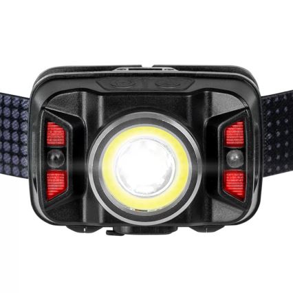 LED Ljusreglerad uppladdningsbar pannlampa med sensor och rött ljus LED/15W/5V IP66 430 glansig 1800 mAh