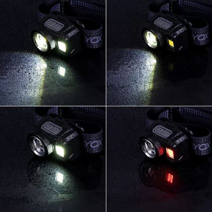 LED Ljusreglerad uppladdningsbar pannlampa med sensor och rött ljus LED/6W/5V/3xAAA IP44 500 glansig 1200 mAh