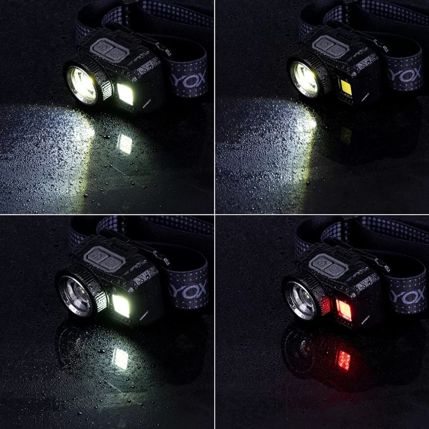 LED Ljusreglerad uppladdningsbar pannlampa med sensor och rött ljus LED/6W/5V/3xAAA IP44 500 glansig 1200 mAh