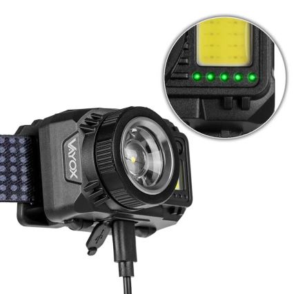 LED Ljusreglerad uppladdningsbar pannlampa med sensor och rött ljus LED/6W/5V/3xAAA IP44 500 glansig 1200 mAh