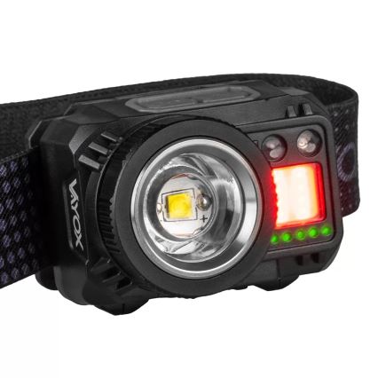 LED Ljusreglerad uppladdningsbar pannlampa med sensor och rött ljus LED/6W/5V/3xAAA IP44 500 glansig 1200 mAh