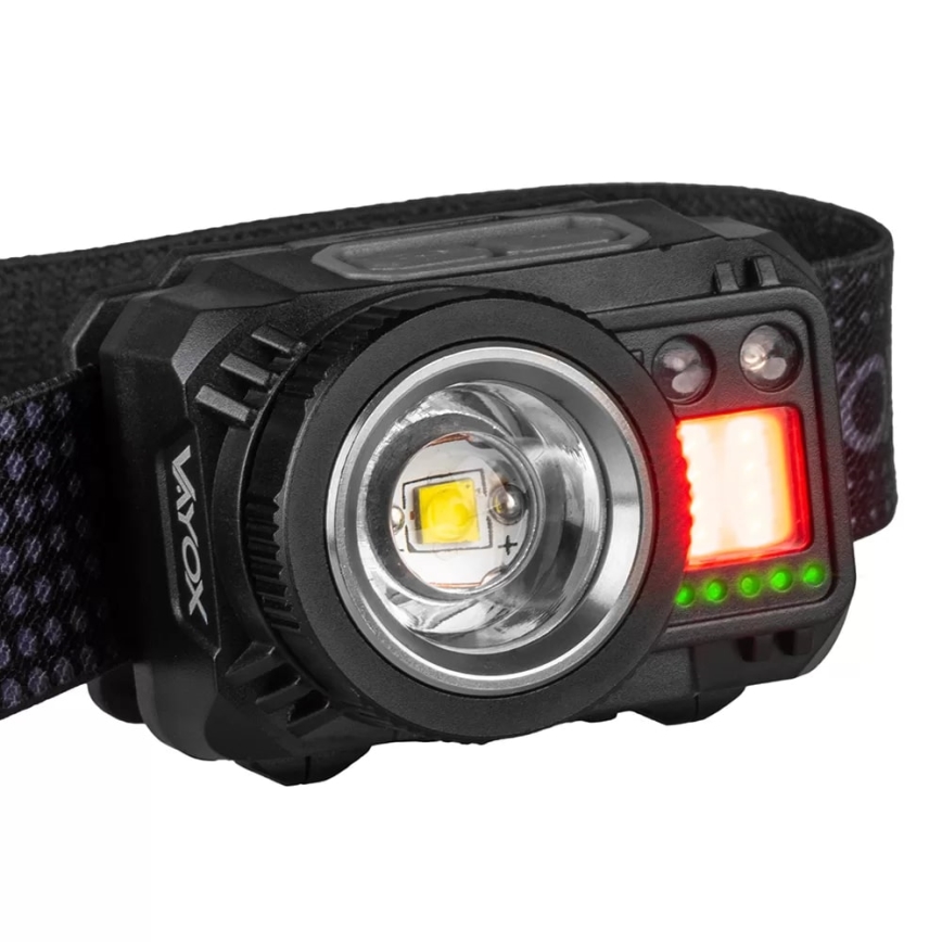 LED Ljusreglerad uppladdningsbar pannlampa med sensor och rött ljus LED/6W/5V/3xAAA IP44 500 glansig 1200 mAh
