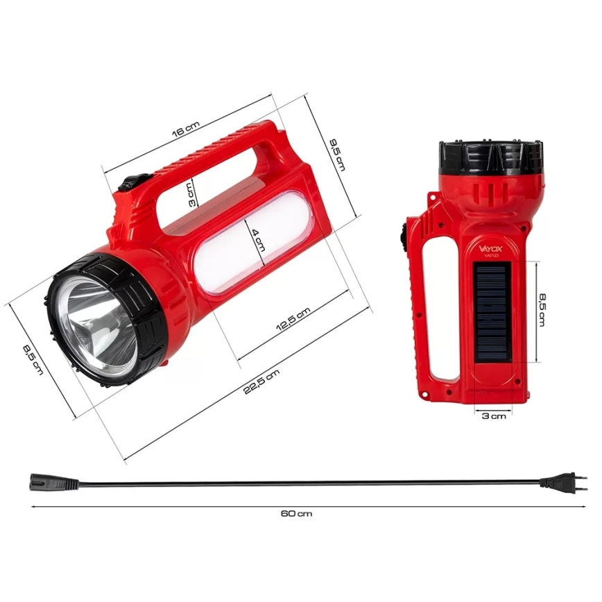 LED Uppladdningsbar solcell ficklampa LED/7W/230V 400 glansig 3200 mAh