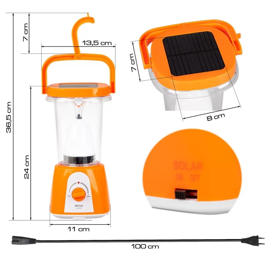 LED Ljusreglerad uppladdningsbar solcell lampa med strömbanksfunktion LED/230V 710 glansig 1600 mAh