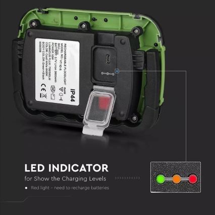 LED Uppladdningsbar strålkastare SAMSUNG CHIP LED/10W/3,7V IP44 4000K grön